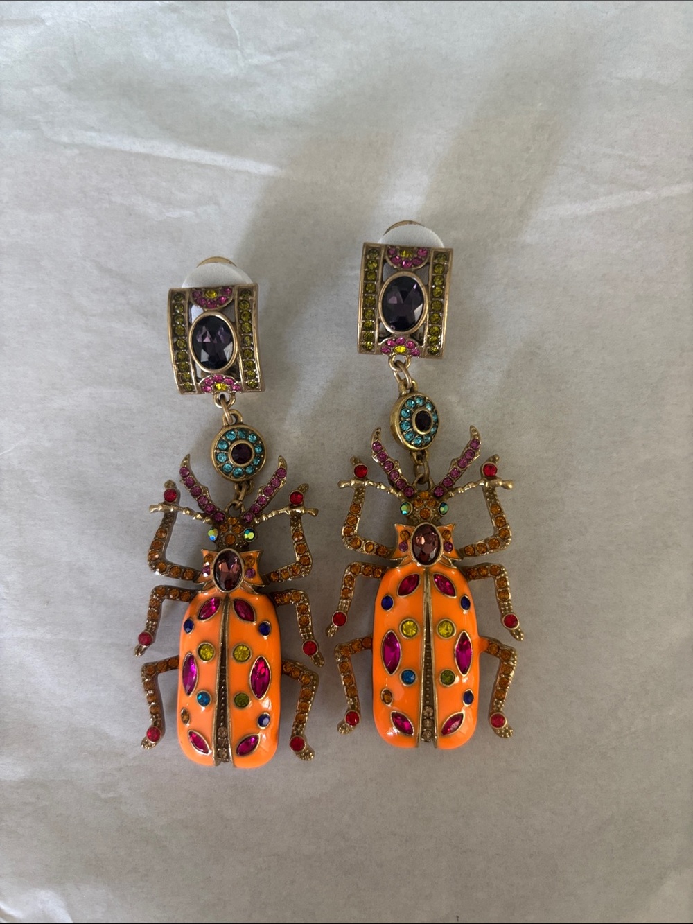 HEIDI DAUS Orange Multi-Stone Beetle Dangle Earrings - Women Jewelry - Picture 1 of 7